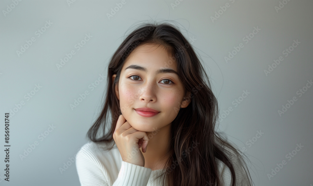 顔に手を添える女性 顔に手を添える女性