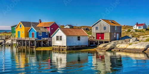 Old fishing houses on Ile aux Marins, a fishermen's island in Saint-Pierre and Miquelon photo