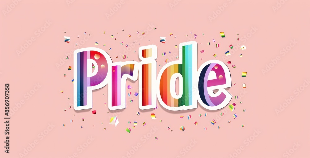 Colorful Pride Text in Bold Rainbow Letters on a Pink Background - Generative ai Colorful Pride Text in Bold Rainbow Letters on a Pink Background - Generative ai