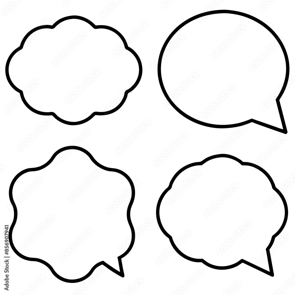Four speech bubbles of different shapes on white background