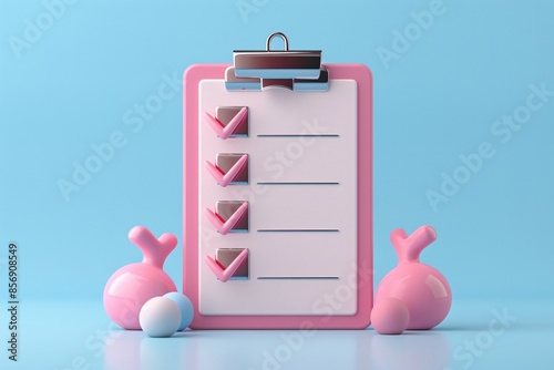 Colorful checklist on clipboard with playful decoration, suggesting organization and productivity in a fun, attractive way. 3D Illustration. photo