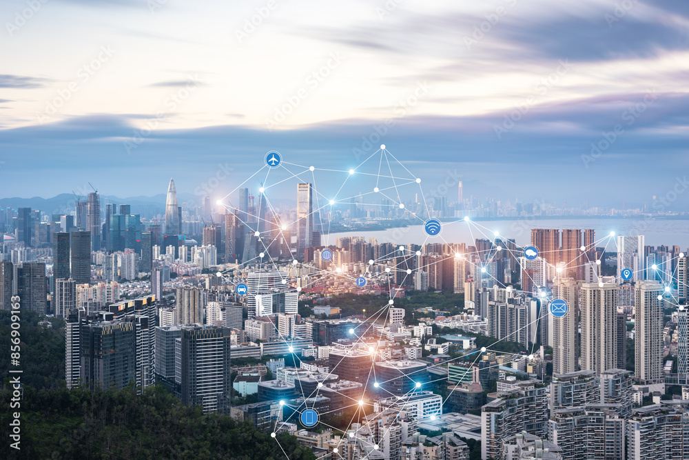 Fototapeta premium Shenzhen Nanshan Skyline Scenery and Technology Intelligence Concept