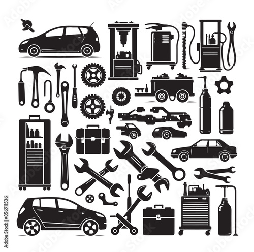 Auto service, car repair icon set. Car servicing and garage. repair, maintenance, inspection, parts, units, elements line icon pack