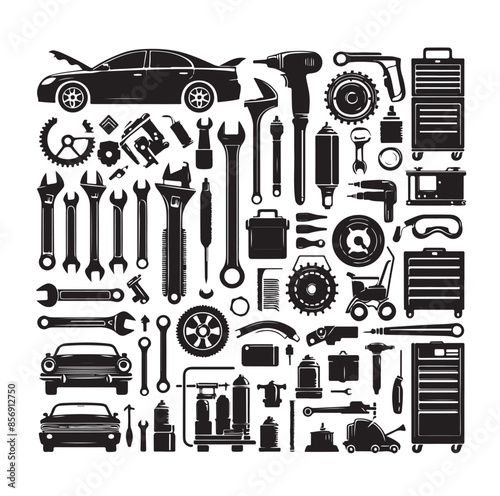Auto service, car repair icon set. Car servicing and garage. repair, maintenance, inspection, parts, units, elements line icon pack