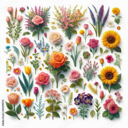 Shrubs and flower on a white background
