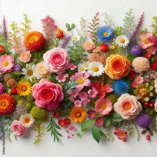 Shrubs and flower on a white background