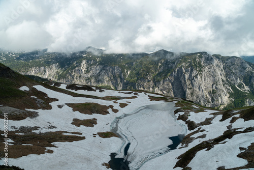 Blick auf den Bergsee am vom Loser, Augstsee und das umgebende Gebirge, Bad Aussee, Ausseerland, Salzkammergut, Streiermark, Österreich im Sommer photo