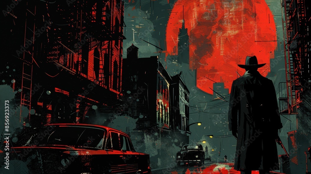 Obraz premium Mysterious Figure Under a Crimson Sky