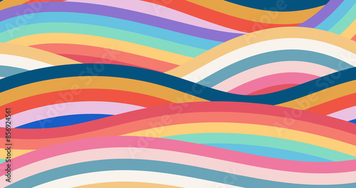 Retro Rainbow Stripes background, 60s 70s Groovy Wallpaper, Psychedelic Waves Banner