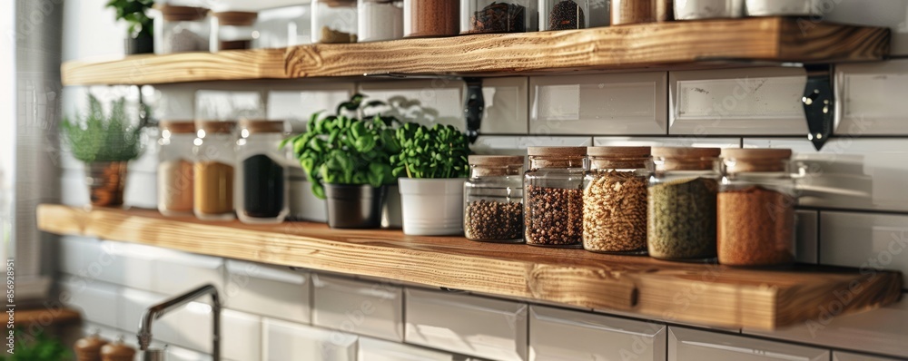 Minimalist kitchen with an empty spice rack Minimalist kitchen with an empty spice rack