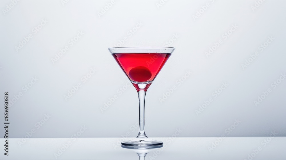 Single Red Cocktail with Cherry in a Martini Glass Single Red Cocktail with Cherry in a Martini Glass