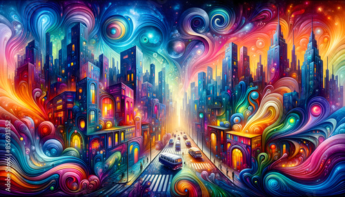 Colorful, psychodelic cityscape