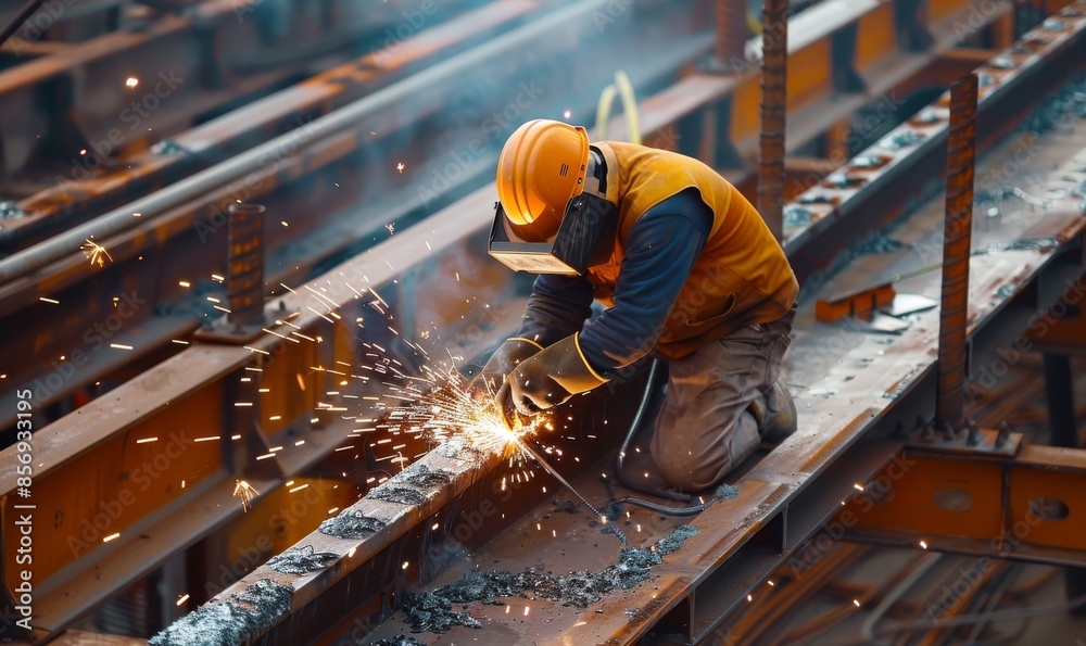 cinematic industrial worker welding steel beams cinematic industrial worker welding steel beams