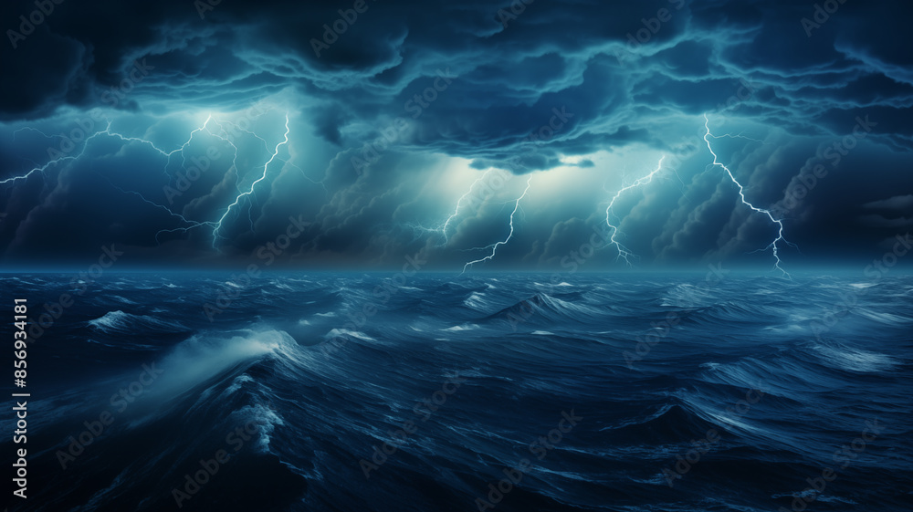 Lightning and thunder stormy sea scene illustration
Lightning and thunder stormy sea scene illustration