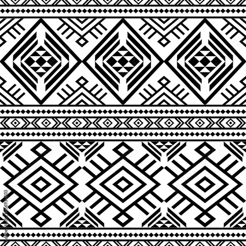 Ancient echoes Aztec geometric seamless patterns southwest Navajo Native American tribal ethnic black and white for textile printing