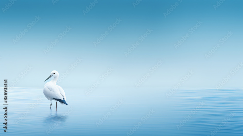 Solitary white bird on calm blue water evokes serenity and tranquility.
Solitary white bird on calm blue water evokes serenity and tranquility.