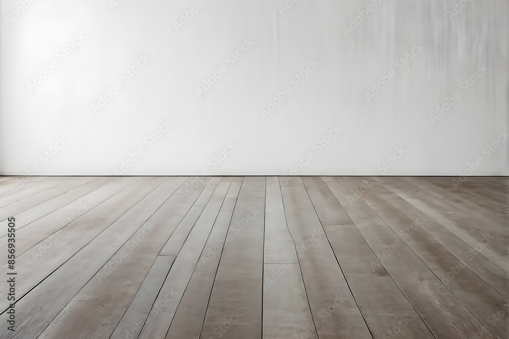 Wood floor in sepia brown grey with empty white wall interior background Wood floor in sepia brown grey with empty white wall interior background