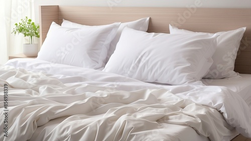 White bedding sheets and pillow background, Messy bed concept. pillow, comfortable, hotel, room, sheet, bed, design, sleep, bedding, blanket, home, decoration, luxury, messy, soft, textile, interior, 