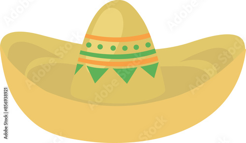 Flat isolated sombrero straw hat. Cartoon traditional Mexican hat illustration vector.