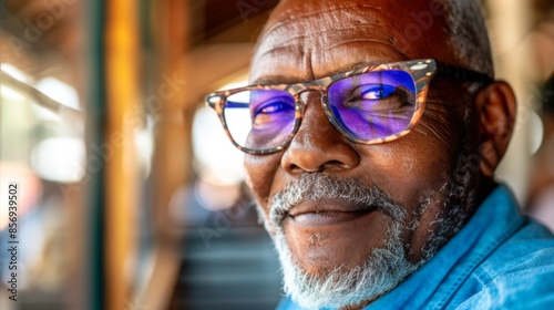 Close-up portrait of a senior man with stylish glasses
