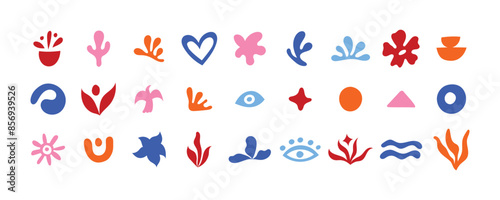 Vector illustration in simple wavy and groovy naive style, flowers and plants, floral frames and modern wall art prints, posters, placards, packaging, little icons and signs for branding,