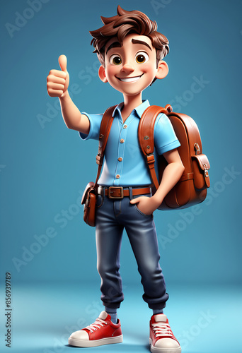 Smiling student boy with sa...