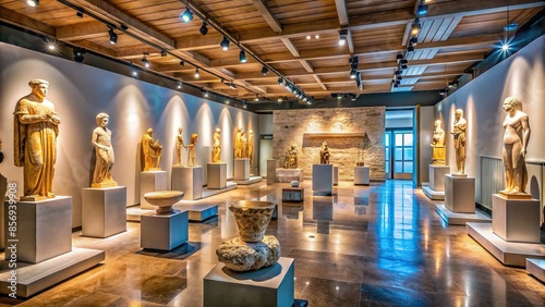 Interior of Troya Museum in Canakkale, Turkey displaying ancient artifacts and archaeological findings photo