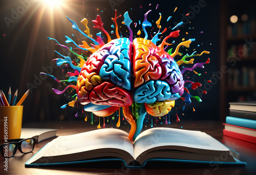 Human brain from open book....