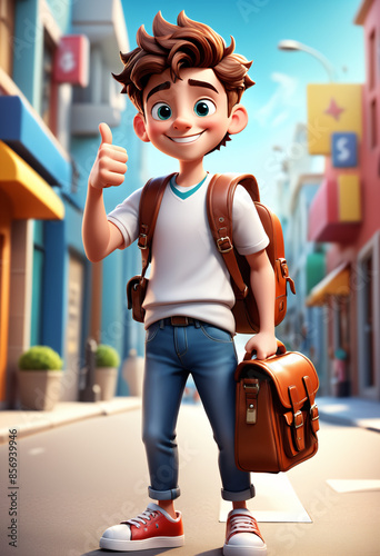 Smiling student boy with sa...