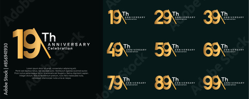 anniversary logotype vector set. gold and silver color with slash for celebration day photo
