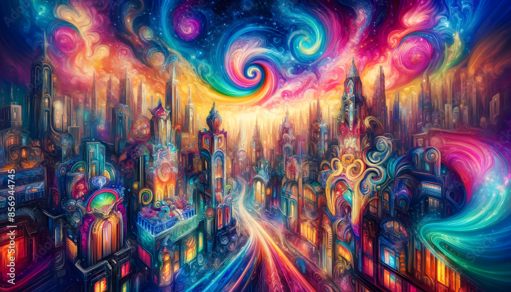 Colorful, psychodelic cityscape Colorful, psychodelic cityscape