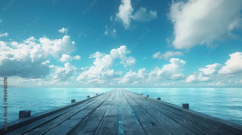 A pier with a blue ocean in the background A pier with a blue ocean in the background