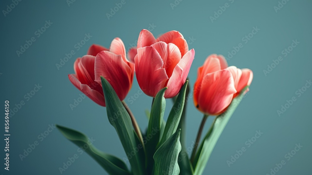 A bouquet of red tulips with green stems A bouquet of red tulips with green stems