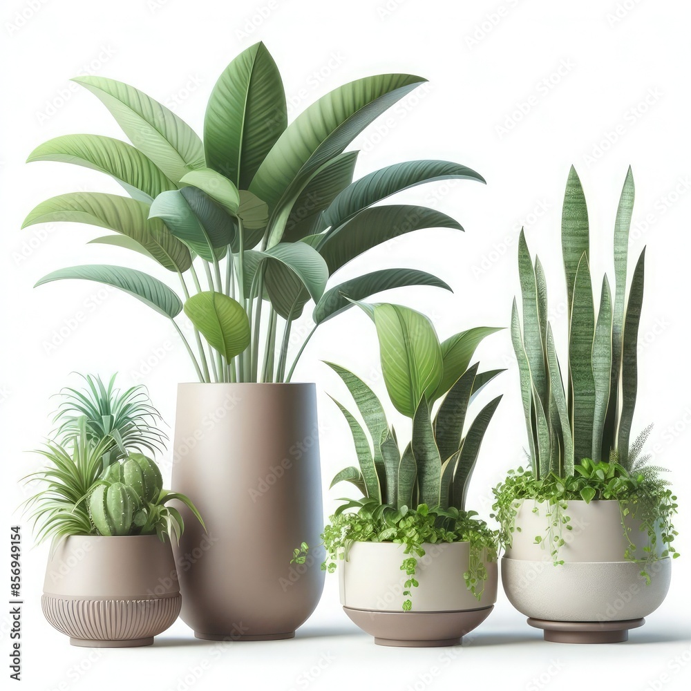 Tropical house plant set in a modern pot or vase isolated on white background Tropical house plant set in a modern pot or vase isolated on white background