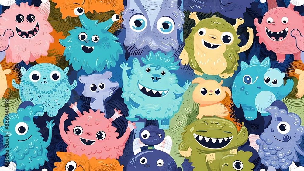 Vector cute doodle monsters seamless pattern Vector cute doodle monsters seamless pattern