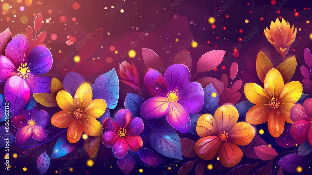 Enchanting neon floral fantasy with luminescent blooms