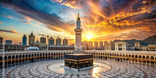 Sunrise over the Holy Kaaba in Mecca , Islam, Muslim, Religion, Pilgrimage, Sacred, Worship, Spiritual photo