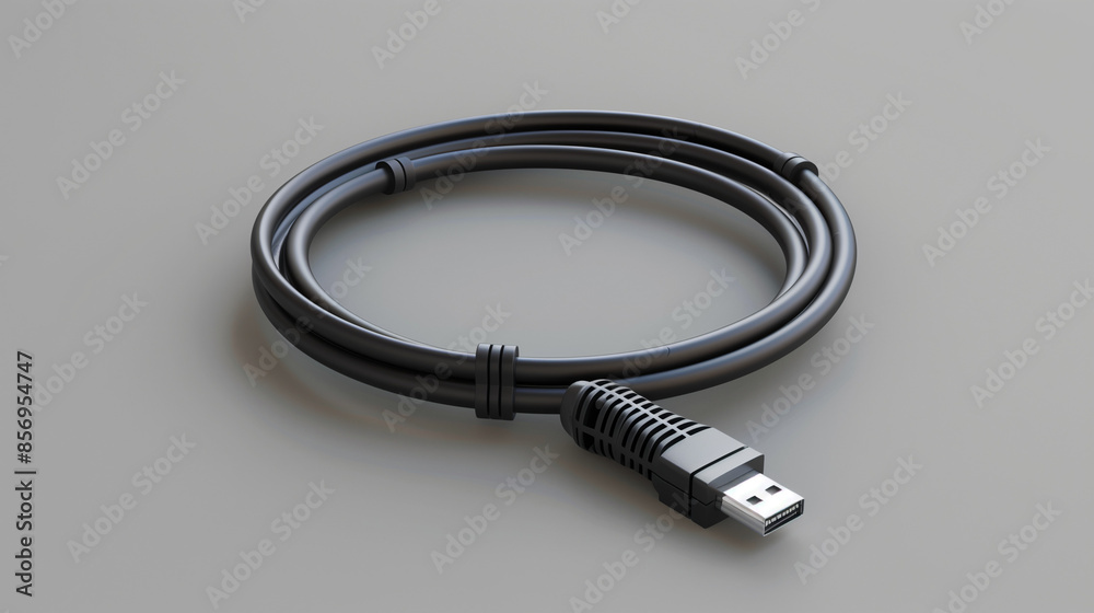 Fototapeta premium black network cable isolated on gray 