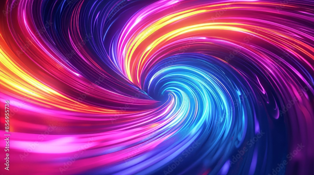 Fototapeta premium Vibrant Spiral Vortex: Neon Abstract Art with Dynamic Light Streaks