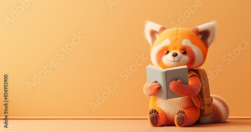 Wallpaper Mural Red panda character reading a book, adorable animal illustration. Torontodigital.ca