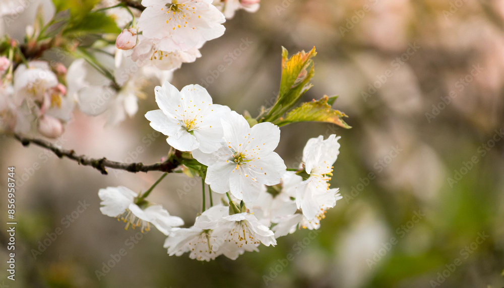 Spring banner, branches of blossoming cherry against background of blue sky and butterflies on nature outdoors. Pink sakura flowers, dreamy romantic image spring, landscape panorama, copy space. Spring banner, branches of blossoming cherry against background of blue sky and butterflies on nature outdoors. Pink sakura flowers, dreamy romantic image spring, landscape panorama, copy space.