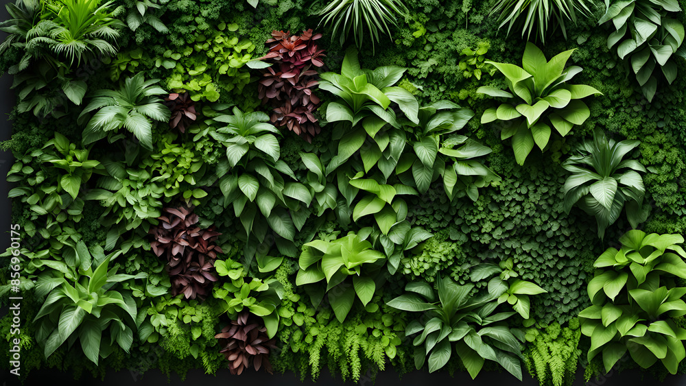 A wall covered in green plants and flowers A wall covered in green plants and flowers