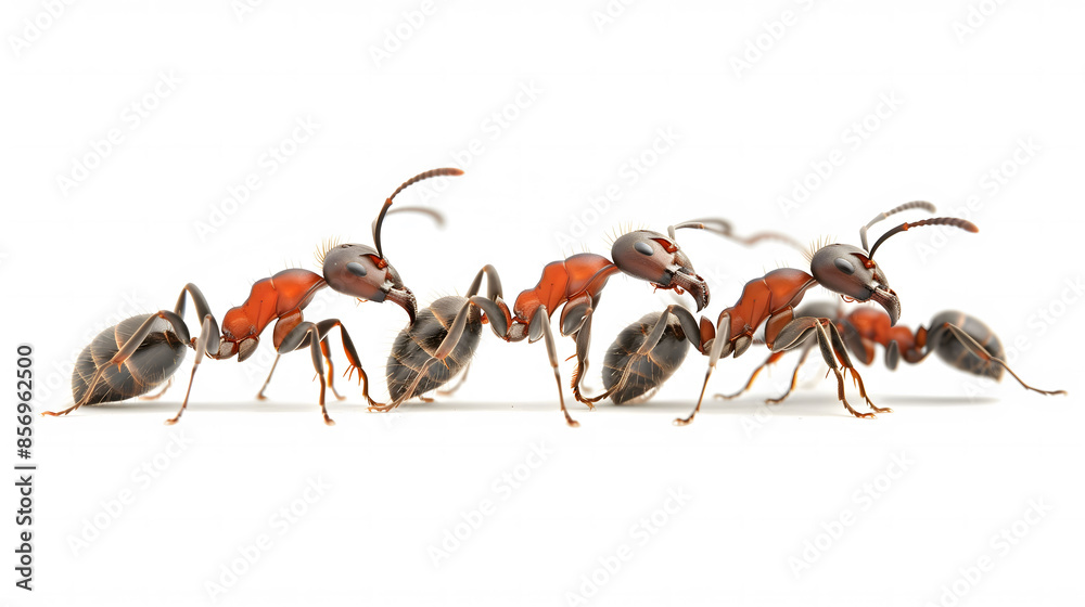 Fototapeta premium A group of black and brown ants are standing in a line