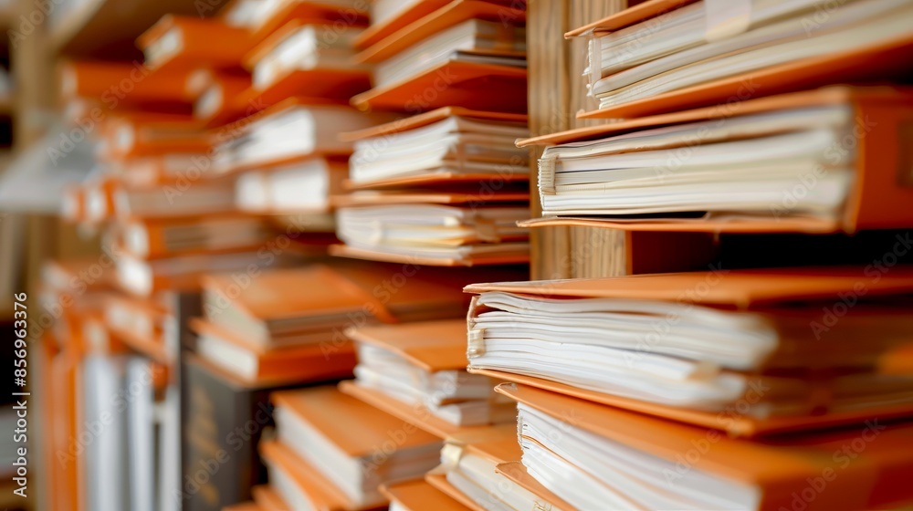 Stack of books in orange covers in a library, showcasing organization and storage. The image is colorful and vibrant. Ideal for educational or organizational themes. Photography style image. AI Stack of books in orange covers in a library, showcasing organization and storage. The image is colorful and vibrant. Ideal for educational or organizational themes. Photography style image. AI