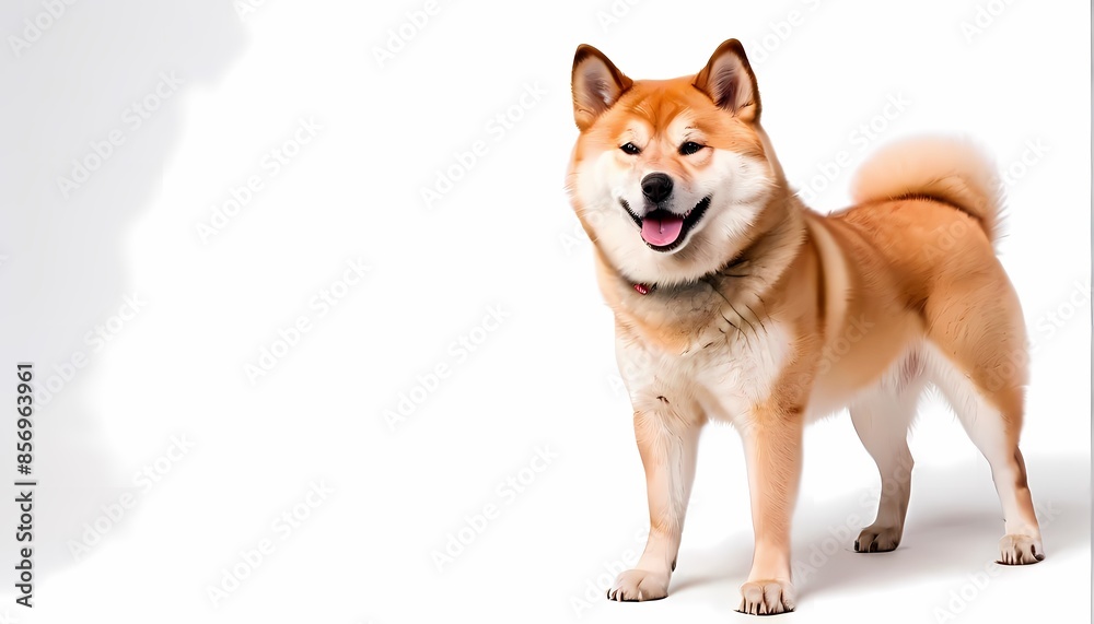Akita dog standing on white background, AI Generated Akita dog standing on white background, AI Generated