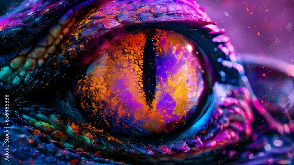 Fantasy crocodile eye with neon color art illustration