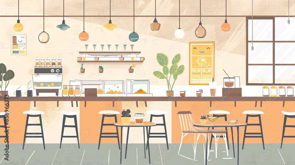 A cozy canteen room, with minimalistic tables and chairs. A cozy canteen room, with minimalistic tables and chairs.