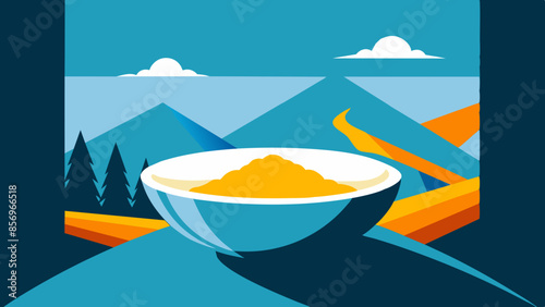 A bowl containing rice grains, expertly cooked and awaiting consumption as a delectable meal illustration.