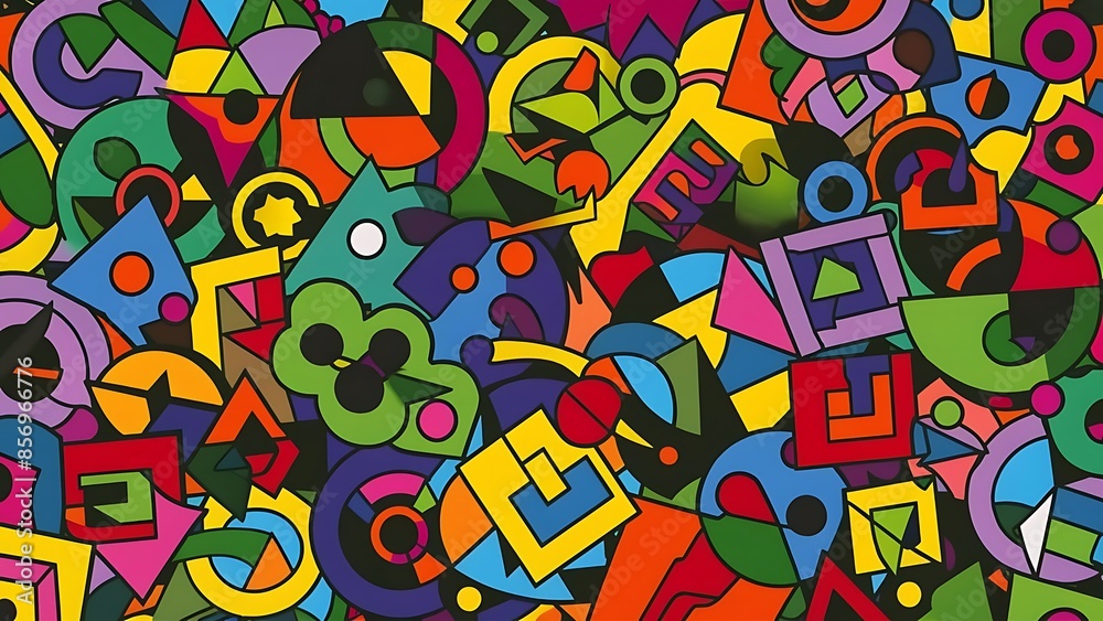 Naklejka premium Colorful wallpaper image depicting diferent colorful shapes