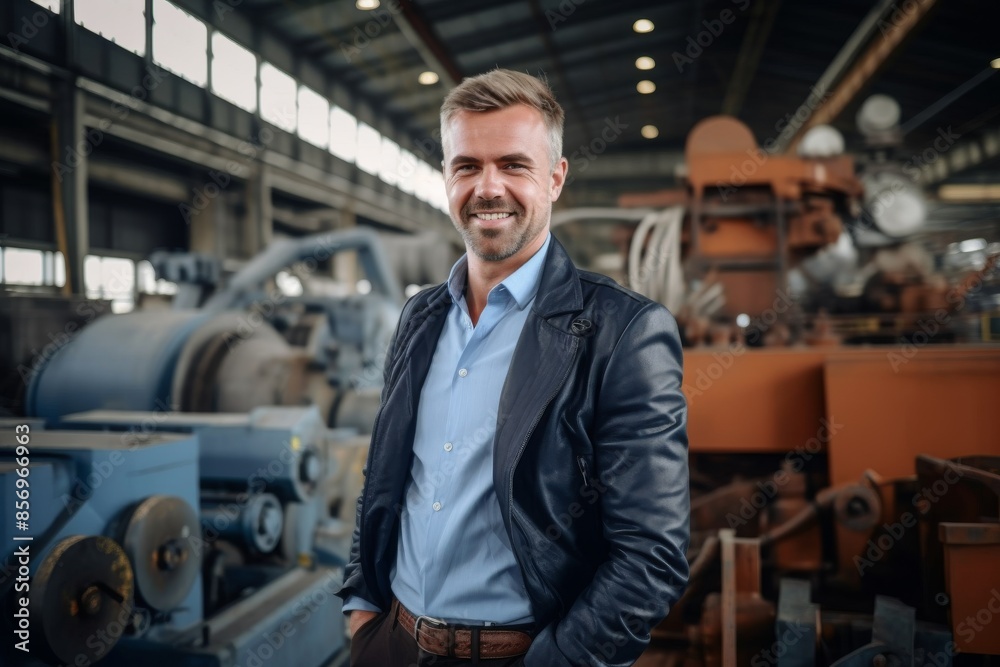 smiling male engineer with arms crossed standing at steel mill smiling male engineer with arms crossed standing at steel mill